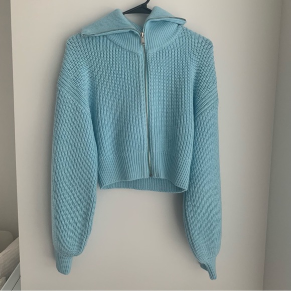 Zara Blue Balloon Sleeve Knit Cardigan - Picture 5 of 9